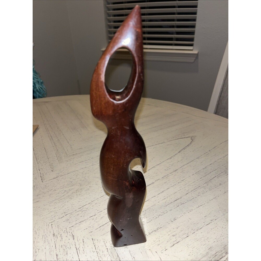 Vtg Modernist Abstract Carved Wooden Sculpture Statue MCM Art 11” Figure